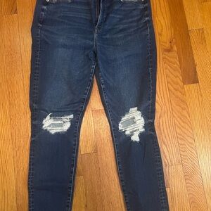 American Eagle Outfitters Dark Blue Distressed Skinny Jeans